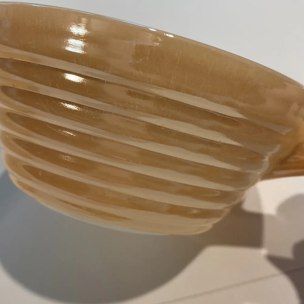 Vintage 2 Peach Luster Fire King Glass Bowls Ovenware Preowned - Picture 10 of 12